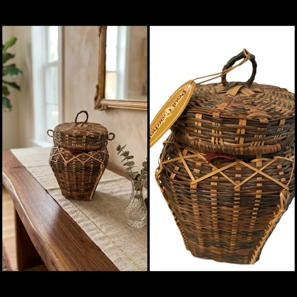Vintage 80s Paul Marshall Philippines Woven Potpourri Scented Basket with Lid 7”